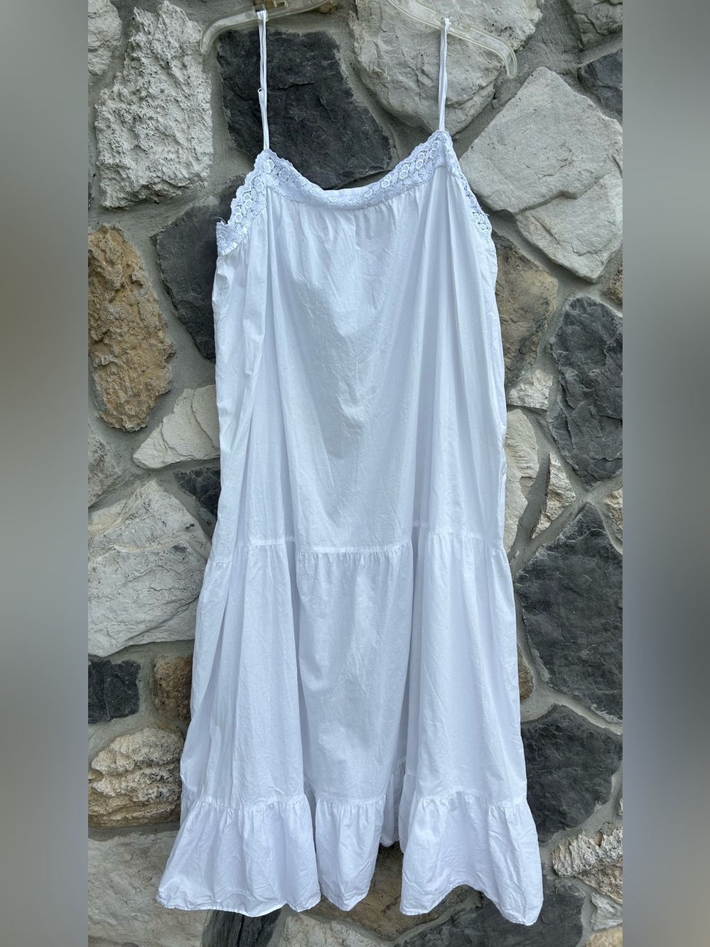 Eileen West Nightgown XL White Cotton Lace Cottagecore Tiered Prairie Peasant